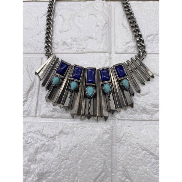 Target Semi Precious Stone Silver Tone Southwestern Bib Necklace Chic Blue - Picture 3 of 9